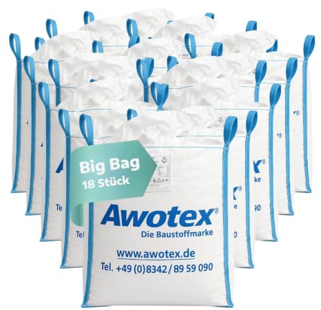 AWOTEX 18 Stück Big Bag beschichtet in 90 x 90 x 110 cm I Säcke mit 4 Hebeschlaufen I mit 1000kg Traglast I Baustellen-Zubehör I Säcke für Baustelle & Landwirtschaft