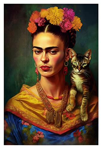 artboxONE Poster 90x60 cm Abstrakt Frida Kahlo mit Katze - Bild Frida Kahlo selbstportrait