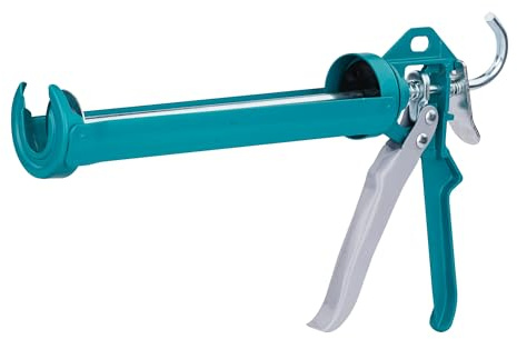 TOTAL Silikonpistol - med stängd applikator - tätning och reparation av fogar och hörn - roterande tryckfunktion - bekvämt aluminiumgrepp - längd 230 mm