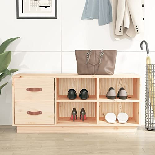 Homgoday Schuhbank Schuhschrank Schuhregal mit Stauraum Schuhaufbewahrung Sitzbank Bank mit Schuhablage Schuhtruhe für Eingang Flur Schlafzimmer 100x34x45 cm Massivholz Kiefer