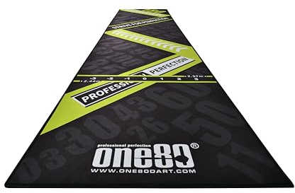 ONE80 Dart Poly Dart Mat Dartteppich incl. Oche Tape rutschfeste gummierte Unterseite 310x70 cm Dartmatte für Dartscheibe (Perfection)