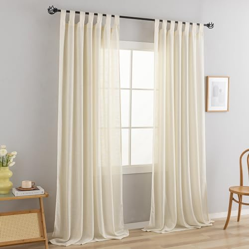 VOILYBIRD Vorhang Schlaufenschal Gardine 2er Set für Wohnzimmer Leinen-mischgewebe (Creme, H220 x B140 cm)