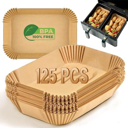 RECKNEY 125pcs Air Fryer Liners for Ninja Dual, Air Fryer AF300UK AF400UK AF451UK Accessories, Disposable Parchment Paper Liner, Compatible with Ninja, Salter, Tower and Other Dual Zone Air Fryer