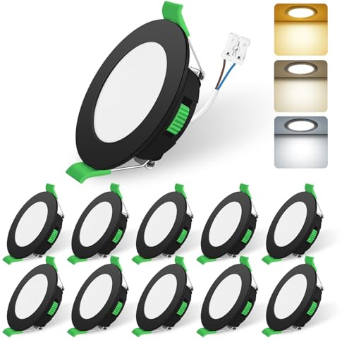 ALUSSO 10 Stück LED Einbaustrahler dimmbar,Ø68-78mm 3CCT IP44 Deckenspots | AC 220-240V,Dimmbar 10-100%,3000K/4000K/6500K Led Spots für Badezimmer Küche,Schwarz