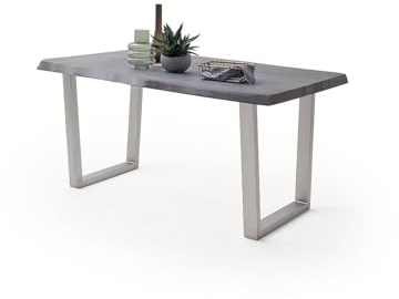 möbelando Baumkantentisch >Calabria< in Akazie grau lackiert - 200x79,5x100 (BxHxT)
