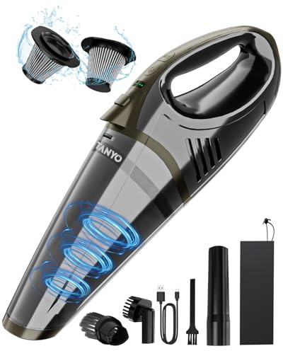 TANYO Handstaubsauger Akku 5 In 1, 15000Pa/10000Pa 2 Drehzahl Auto Staubsauger Stark mit LED Licht, Nass/Trocken Tragbarer Handstaubsauger Kabellos für den Auto, Haus, Küche, Tierhaare(Grau)