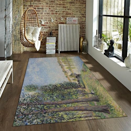 LANDERSION Grüne Teppiche Alfred Sisley Klassische Teppiche im Küstenstil für Mädchen Schlafzimmer Badezimmer Wohnzimmer rutschfeste Teppiche Boden Großer Teppich 120x170cm
