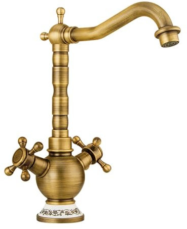 JSDQQG Double Poignée Contrôle Laiton Mitigeur Cuisine,Rétro Mitigeur Vasque À Poser Monotrou,Rotatif À 360° Robinet Salle Bain,A:Retro,Tall