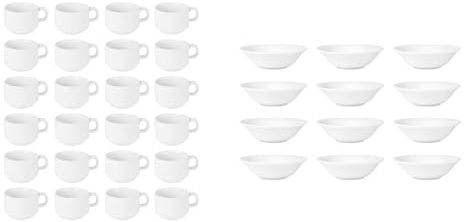 Olympia Athena Stacking Cups 200 ml / 7 oz (Pack of 24), White Porcelain, Teacups and Coffee Cups & Athena Small Breakfast Bowls Set 153 mm/6 inch - 360 ml/12.75 oz (Pack of 12)