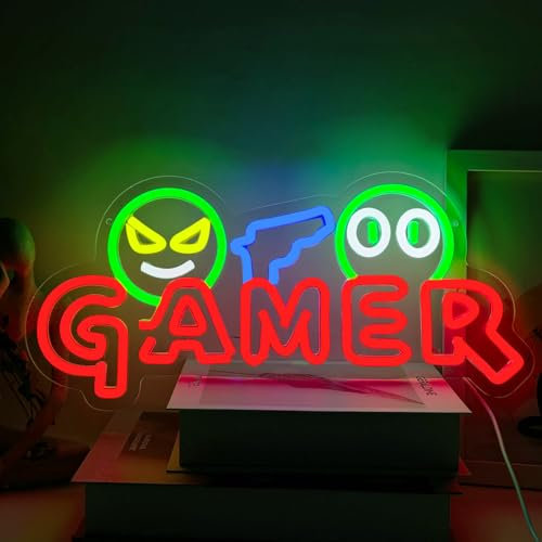 YUEYYNS Letrero de Neon Gamer Luz de Neón Juego Salas de juegos, fiestas, bares, estudios, carteles de iluminación decorativa Fuente de alimentación USB con interruptor