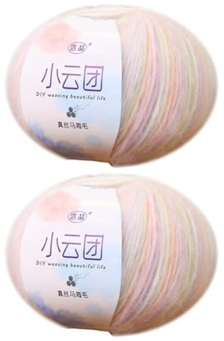 2 Rolle Mohairwolle mit Farbverlauf zum Stricken oder Häkeln Wollgarn Faden Regenbogen weiche Wollknäuel Garn Faden lange Wolle Schafwolle Kammgarn Wollfaden DIY Schal Schal Häkelfaden