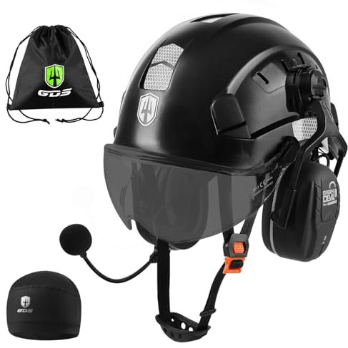 GREEN DEVIL Mervex Vent Casco di sicurezza con protezione dell'udito attiva e visiera trasparente in ABS EN 397, casco industriale conforme alla norma EN352, SNR 32dB con Bluetooth