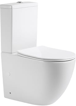 BAIKAL Inodoro de Cerámica T3. WC Compacto a Suelo con Sistema Rimless y cisterna Monobloque con mecanismo de Doble Descarga. Sanitario completo con Salida Dual y Asiento con caída Amortiguada.
