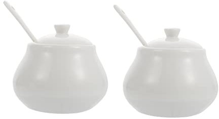 SHOWERORO Keramik Gewürzgläser 2 Stück Rund Weiß Mit Löffel Salz Und Zuckerbehälter Für Küche Zuhause Vielseitig Einsetzbar