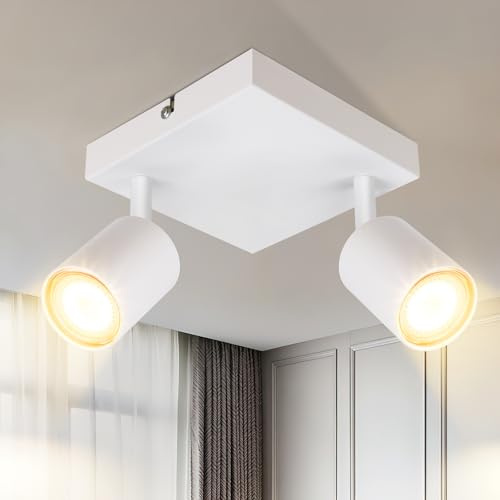 Homefire LED Deckenlampe 2 Flammig Deckenstrahler - 350° Schwenkbar | Strahler GU10 Deckenleuchte Weiß flurlampe Spots Innen Deckenspot für Wohnzimmer Küche Schlafzimmer Ohne Leuchtmittel
