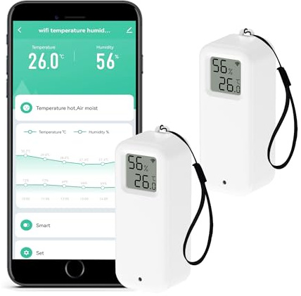 Thermomètre hygromètre WiFi : capteur intelligent de température et d'humidité avec alarme de notification, stockage et exportation de données, moniteur de température étalonnable, compatible avec