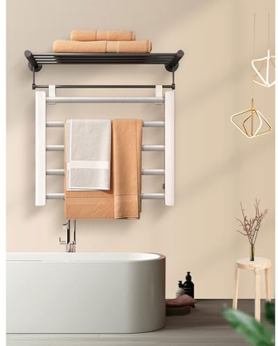 Scaldasalviette elettrico con montaggio a parete, portatile, per bagno, spa, accappatoio, coperta e pigiama, installazione gratuita, argento satinato
