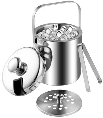 Emsmil 2,2L Seau à Glace Isotherme avec Pinces Poignée Couvercle Double Paroi en Acier Inoxydable Sceaux à Glacon Rafraîchisseur Champagne pour Bouteille Bar Anniversaires Fêtes Pique-niques