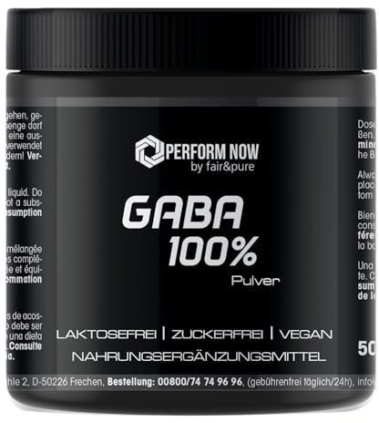 GABA-pulver - 500 g - 100% gamma-aminosmörsyra - optimalt högdoserad - tysk kvalitetsproduktion | PERFORM NOW by fair&pure®