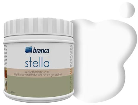 Bianca Stella Universalfarbe Ohne Schleifen - Wasserbasierte Parfümierte Renoiverfarbe für Möbel, Holz, Fliesen, Metall & Kunststoff - Weiß, Glänzend, Kratzfest, Hochdeckend, 500ml