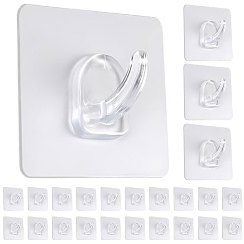 YEWCEP 24 ganci adesivi extra forti, ganci adesivi trasparenti per finestre – Ganci flessibili da parete autoadesivi per bagno, ganci autoadesivi senza fori per decorazioni