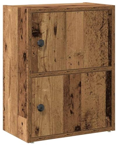 Makastle 2 Ebenen Bücherregal Bücherschrank Standregal Aufbewahrungregal Raumteiler Büroregal Aktenschrank mit 2 Türen, Altholz-Optik 40x24x52 cm Holzwerkstoff