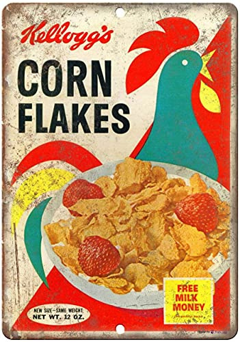Tin Poster Metal Sign Shm Kellogg's Corn Flakes Cereal Box Retro Plaque Wall Decor Art Shabby Chic Gift Suitable ch Vintage Signs 8x12 inch