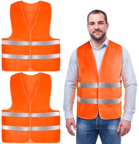 AYBUY Giubbotto Sicurezza Riflettente, 2 Pezzi Gilet Alta Visibilità Arancione Unisex Riflettenti a 360°, Visibile Gilet di Lavoro Riflettente per Cantiere, Conducenti, Addetti alla Pulizia