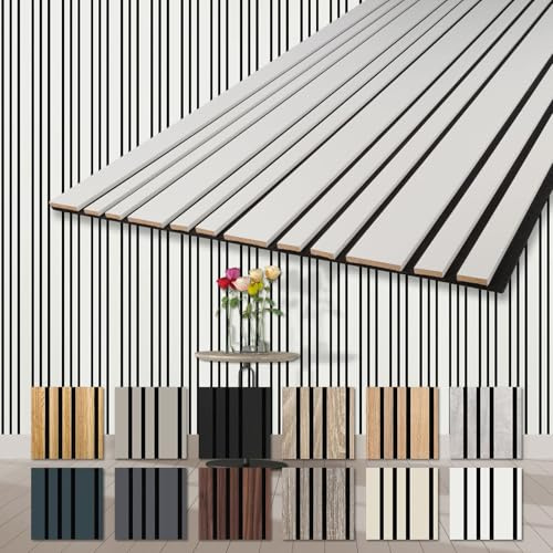 HEXIM Akustikpaneele 6 Stück 278x60cm Holz Mila - flexible Holzpaneele Platten Wandpaneele Wanddeko Kombipaneel Wandverkleidung Schalldämmung Akustikfilz weiß (10.02m² White)
