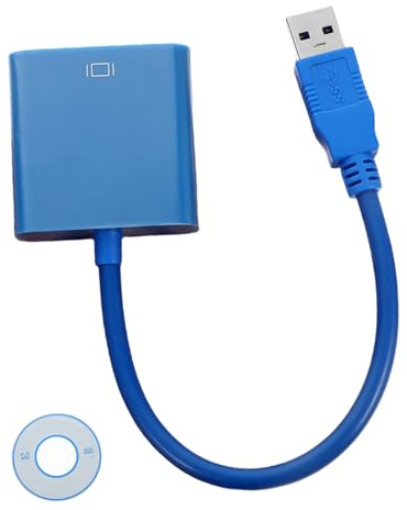 NUOBESTY Câble Adaptateur USB 3.0 vers Vga pour Moniteur, Connexion Multi-Affichage, Compatible avec Systèmes D'exploitation Populaires, sans Alimentation Externe, Couleur Bleue