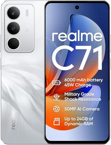 realme C71 Smartphone,Batería 6000mAh,120Hz 6.67 Pantalla,50 MP AI Cámara,8GB+256GB Telefono Movil,Dual SIM Android 15,Procesador UNISOC T7250,NFC IP54,Blanco
