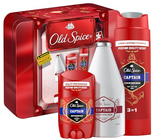 Old Spice Tin Box Geschenkset | mit Captain Deostick, Duschgel und Aftershave-Lotion, langanhaltender Duft in Parfumqualität