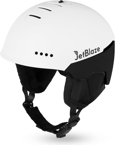 JetBlaze Skihelm Herren Damen Unisex Ski Helm Schneesporthelm mit Belüftungsöffnungen ABS/PC Schale EPS Kern für Skifahren Snowboard Schneehelm für Erwachsene Jugend Weiß Schwarz Size L/M