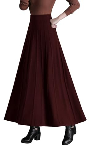 BiilyLi Jupe Longue Femme Hiver Élégant Haute Taille Tricotée Maxi Skirt A-Ligne Taille élastique Plissée Jupe XL