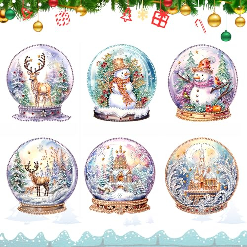 CUVZORA 6 Stück Diamond Painting Weihnachtskarten, 5D Diamant Malerei Weihnachten Geburtstagskarten mit Blanko Umschlag, Kreative DIY-Geschenke, für Weihnachten, Neujahr oder Geburtstag