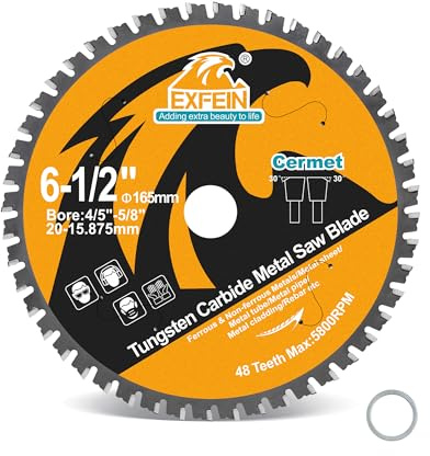 EXFEIN Metal Cutting Blade 165mm 48T for Rebar, Angle Iron, Pipes, Channels, Ceramic Cemented Carbide with 5/8 Arbor