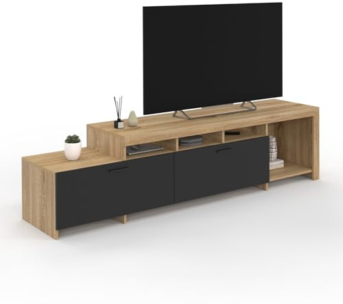 IDMarket - Meuble TV 180 cm Malo Bois et placards Noirs