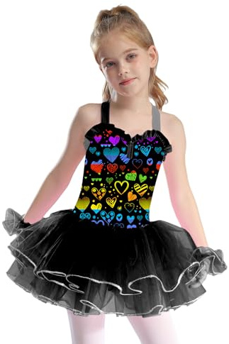 Mufeng Balettdansklänning flicka, barn, tutu trikå, mesh, paljett, klassisk dansklänning, kostym, prestanda, svart, 13-14 �r