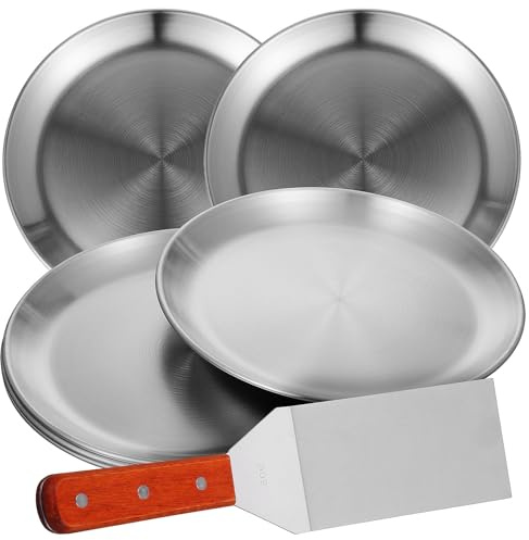 ULTECHNOVO 6 Moldes para Pizza de Acero Inoxidable 20 Cm Antideslizantes con Pala para Tiramisú, Bandejas Redondas para Horno Profesional y Restaurante, Utensilios Cocina para Hornear Pizza