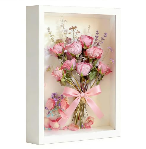 3D Bilderrahmen zum Befüllen 29.7 x 42 cm Bilderrahmen Tief 3D Objektrahmen Hölzern bis 3cm, Tiefer Bilderrahmen zum Befüllen für Objekte, Blumen, Hochzeitsgeschenk oder (Weiß, 29.7 x 42 cm)