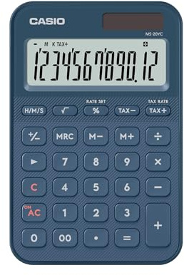 CASIO MS-20YC Liten skrivbordsräknare med tidsberäkning, marinblå