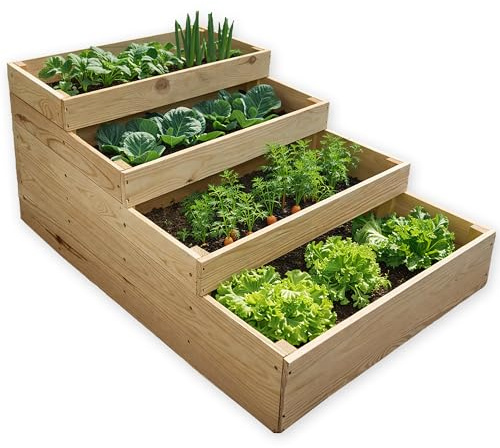 MG Design Hochbeet Holz 90 x 120 x 47,5 cm – Pflanzkasten 4 Ebenen für Gemüse, Kräuter und Blumen, mehrstufig für Garten und Terrasse