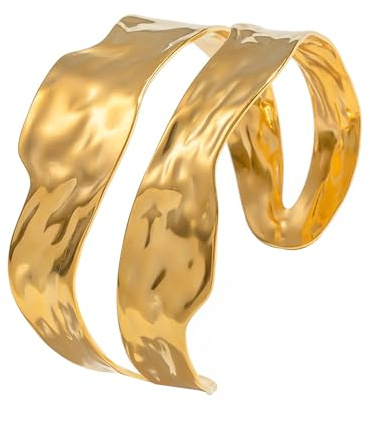 Uwiyo Gold Damen Armreif, Edelstahl Gold Offener Manschettenarmband Chunky Dick Armreif Armband Breit Manschette Armreif Schmuck für Frauen Mädchen