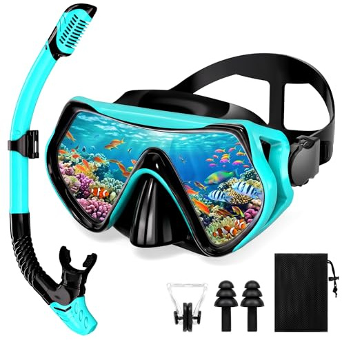 SUNTRIVA Maschera Snorkeling Panoramica 180° Set per Snorkeling con Maschera e Boccaglio Anti-Fog & Anti-Perdite Maschera Subacquea Snorkel Set Maschera Sub Regolabil per Unisex Adulto