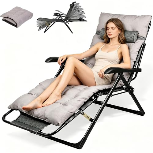 Klappbare Sonnenliege mit Polster, Ergonomischer Liegestuhl für Garten und Terrasse, 7-Fach Verstellbare Rückenlehne, Outdoor Relaxliege bis 150 kg, Gartenstuhl für Balkon und Terrasse