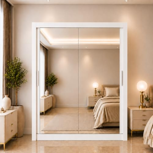 Distro Direct Furniture (DDF) Maple Full Mirror Sliding Door Wardrobe Bedroom Storage 6 Sizes 4 Colours (White, 180cm)