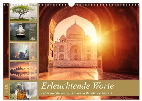 Erleuchtende Worte, Lebensweisheiten von Gautama Buddha by VogtArt (Wandkalender 2026 DIN A3 quer), CALVENDO Monatskalender: Weisheiten und Zitate von Buddha (CALVENDO Wissen)
