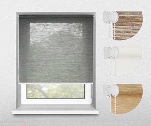 Oriental Bamboo-Like Natural Window Roller Blind, 16 Width Sizes, 4 Designs, 50cm (+4.5cm Fittings), Elephant Grey