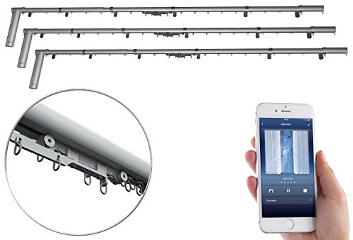 Carlo Milano Smarte Gardinenstange: 3er-Set Teleskop-Gardinenstangen elektr. Antrieb, WLAN&App, 172-306 cm (Gardinenstange Deckenbefestigung, Gardinen-Deckenschienen, Elektrischer)