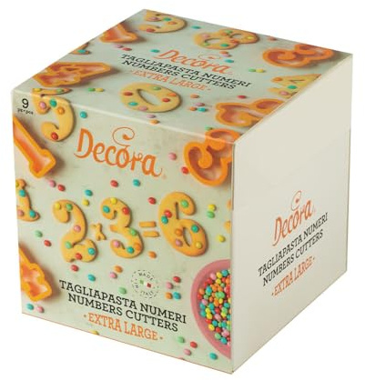 DECORA, 0255098 Riesige Zahlen-Ausstechformen-Set, Das ideale Set zur Herstellung von Fondant- oder Gummidekorationen, Erzeugt 7,5 cm hohe Zahlen, Made in Italy, 9 Stück-Packung.